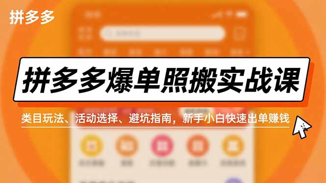拼多多爆单照搬实战课，类目玩法、活动选择、避坑指南，新手小白快速出单赚钱-庄子聊项目