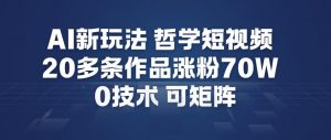 AI新玩法哲学短视频制作教学，20多条作品涨粉70W，0成本赛道，可矩阵-庄子聊项目