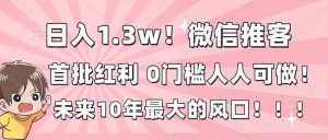 日入1.3w!微信推客,首批红利,未来10年最大的风口,0门槛,人人可做!-庄子聊项目