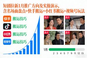 短剧拉新1月推广方向及实操演示,含名场面盘点+快手搬运+小红书搬运+视频号玩法-庄子聊项目