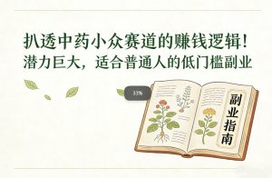 扒透中药小众赛道的賺米逻辑，潜力巨大，适合普通人的低门槛副业-庄子聊项目