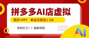 拼多多AI店，简历+PPT，单店月稳定1-2W，告别打工，独家项目！-庄子聊项目