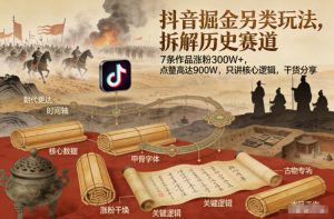 抖音掘金另类玩法，拆解历史赛道，7条作品涨粉300W+，点赞量高达900W，只讲核心逻辑，干货分享-庄子聊项目