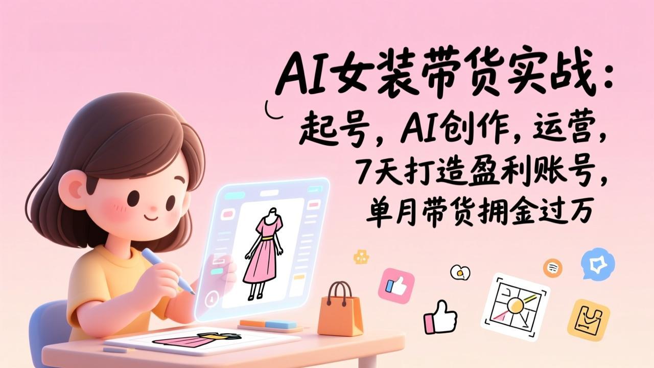 AI女装带货实战：起号，AI创作，运营，7天打造盈利账号，单月带货佣金过万-庄子聊项目