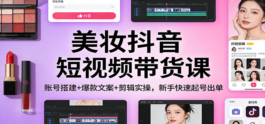 美妆抖音短视频带货课：账号搭建+爆款文案+剪辑实操，新手快速起号出单-庄子聊项目