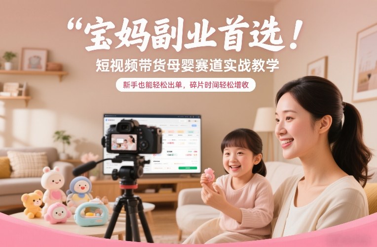 宝妈副业首选！短视频带货母婴赛道实战教学，新手也能轻松出单，碎片时间轻松增收-庄子聊项目