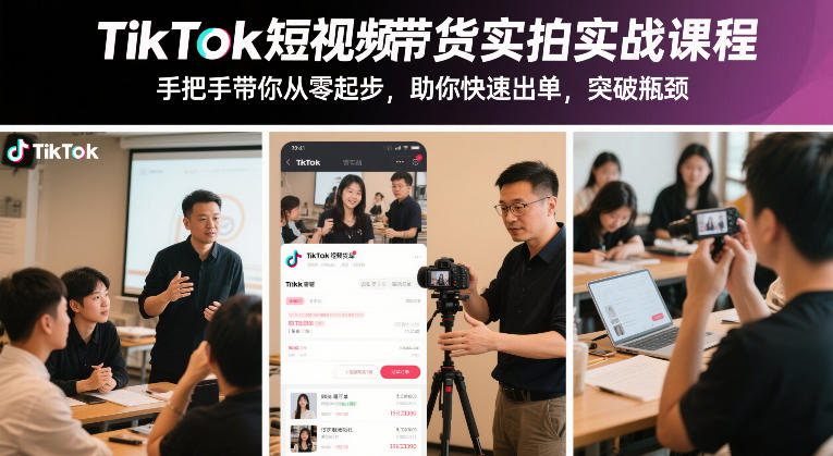 TikTok短视频带货实拍实战课程，手把手带你从零起步，助你快速出单，突破瓶颈-庄子聊项目