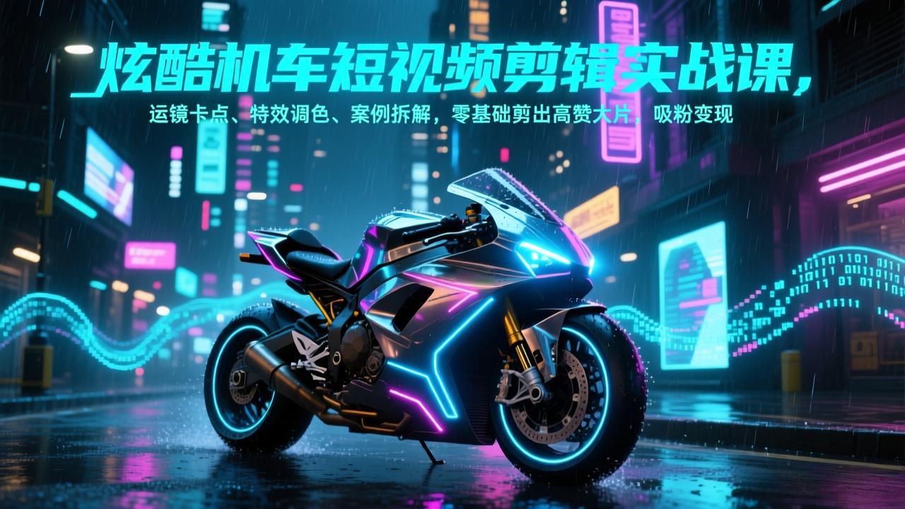炫酷机车短视频剪辑实战课，运镜卡点、特效调色、案例拆解，零基础剪出高赞大片，吸粉变现-庄子聊项目