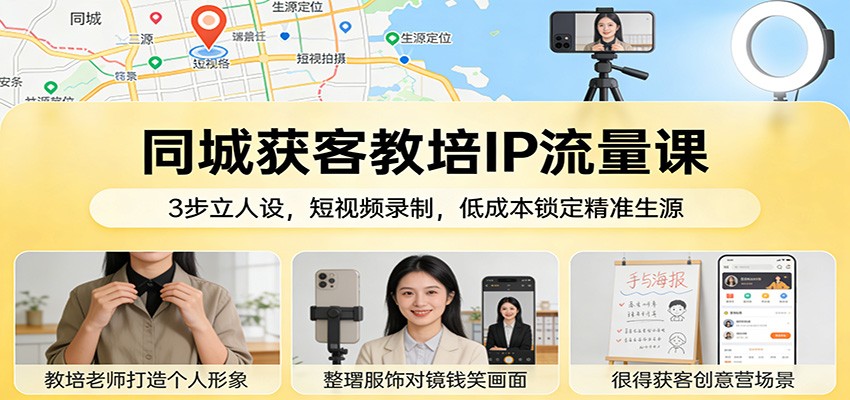 同城获客教培IP流量课:3步立人设,短视频录制,低成本锁定精准生源-庄子聊项目