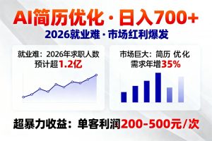 AI优化简历，日入700+，2026就业难，市场巨大，超暴力！-庄子聊项目