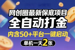 网创圈最新保底项目，全自动打金，内含50+平台一键启动，单机一天2张+【揭秘】-庄子聊项目