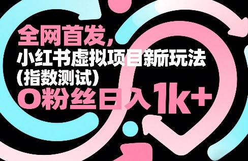 全网首发，小红书虚拟项目新玩法(指数测试)，0粉丝日入1k+，整个玩法完整拆解！-庄子聊项目