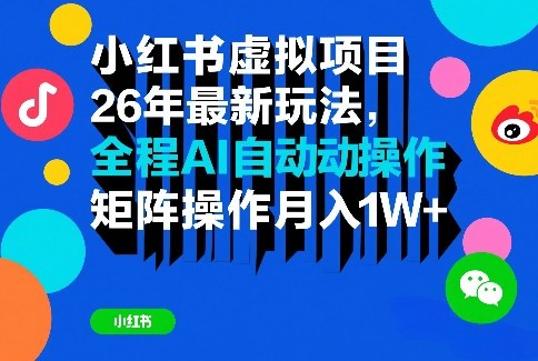 小红书虚拟项目26年最新玩法，全程AI自动操作，矩阵操作月入1W＋【揭秘】-庄子聊项目