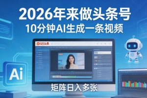 2026年来做头条号，10分钟AI生成一条视频，矩阵日入多张-庄子聊项目