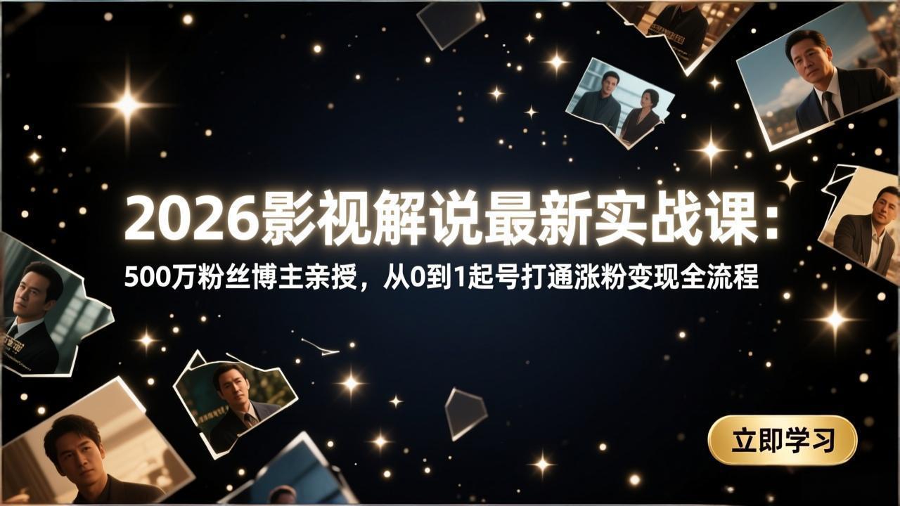 2026影视解说最新实战课：500万粉丝博主亲授，从0到1起号打通涨粉变现全流程-庄子聊项目