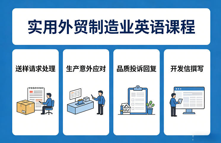 实用外贸制造业英语课程，教你专业处理送样请求、应对生产意外、回复品质投诉、撰写开发信等-庄子聊项目