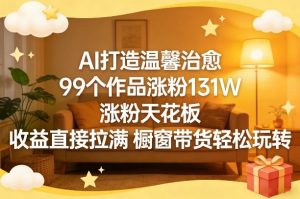 AI打造温馨治愈，99个作品涨粉131W，涨粉天花板，收益直接拉满，橱窗带货轻松玩转-庄子聊项目