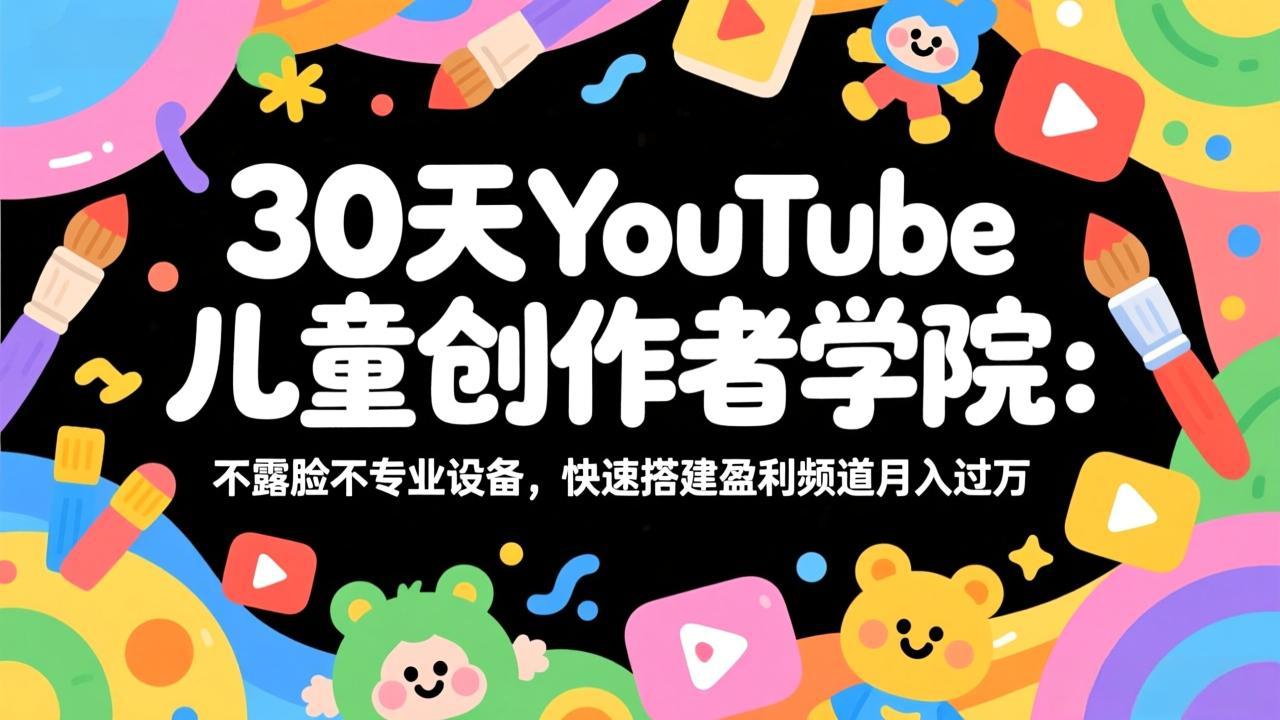 30天YouTube儿童创作者学院：不露脸不专业设备，快速搭建盈利频道月入过万-庄子聊项目