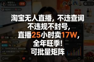 淘宝无人直播，不违规不封号，直播25小时卖17W，全年旺季！可批量矩阵【揭秘】-庄子聊项目