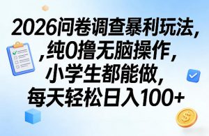 2026问卷调查暴利玩法，纯0撸无脑操作，小学生都能做，每天轻松日入100+【揭秘】-庄子聊项目