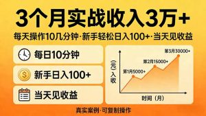 3个月实战收入3万+，每天操作10几分钟，新手轻松日入100+，当天见收益-庄子聊项目