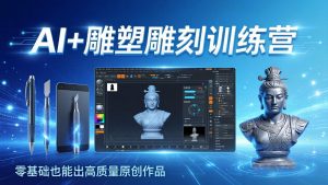 AI+雕塑雕刻训练营：从AI创作、大模型训练到3D雕刻 + 渲染，零基础也能出高质量原创作品-庄子聊项目