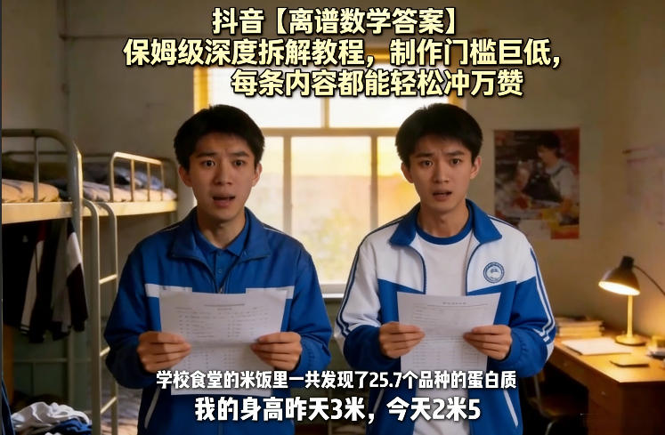 抖音【离谱数学答案】保姆级深度拆解教程，制作门槛巨低，每条内容都能轻松冲万赞，附详细步骤-庄子聊项目