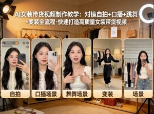 AI女装带货视频制作教学,对镜自拍、口播、跳舞、变装全流程,快速打造高质量女装带货视频-庄子聊项目