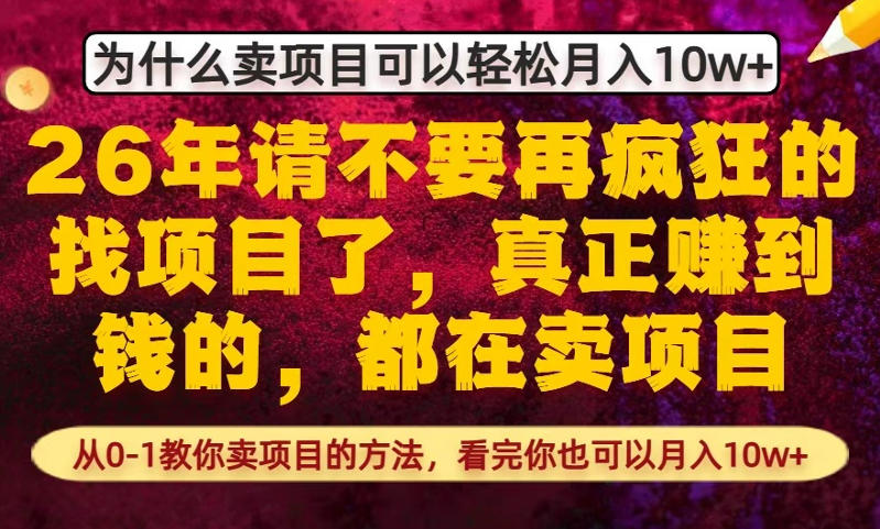 为什么真正賺到钱的都在卖项目，从0-1教你卖项目的方法，看完你也可以月入10w+【揭秘】-庄子聊项目