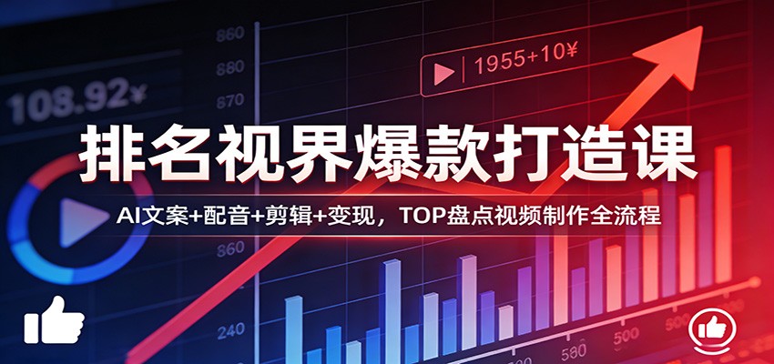 排名视界爆款打造课:AI文案+配音+剪辑+变现,TOP盘点视频制作全流程-庄子聊项目
