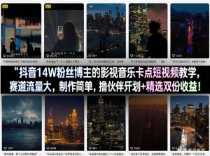 抖音14W粉丝博主的影视音乐卡点短视频教学，赛道流量大，制作简单，撸伙伴计划+精选双份收益！-庄子聊项目
